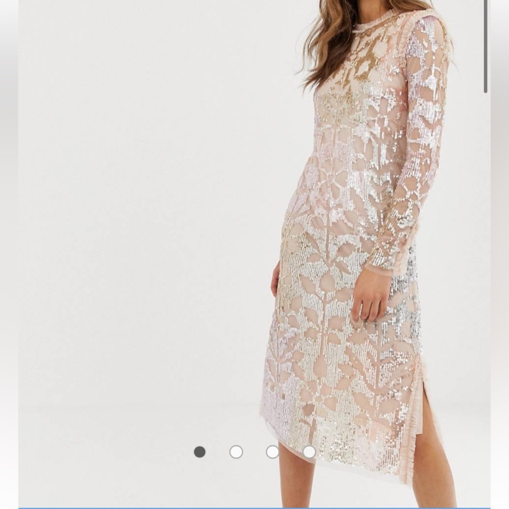 Needle & Thread tiled sequin embellished midi shift dress in rose